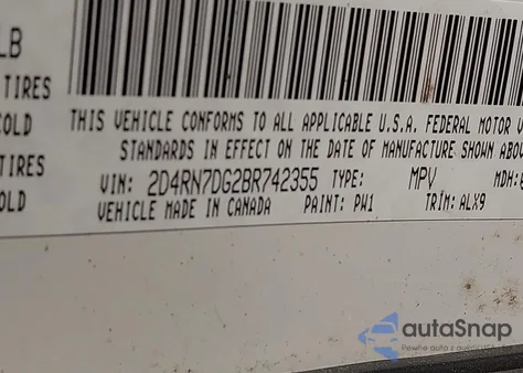 2011 Dodge Grand Caravan R/T from USA, damaged, VIN 2D4RN7DG2BR742355